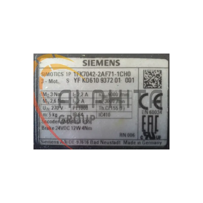 MOTEUR SIEMENS 1FK7042-2AF71-1CH0