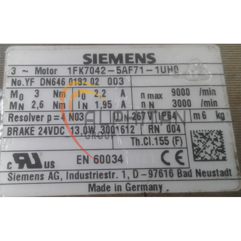 MOTEUR SIEMENS 1FK7042-5AF71-1UH0 MOTEUR SIEMENS 1FK7042-5AF71-1UH0