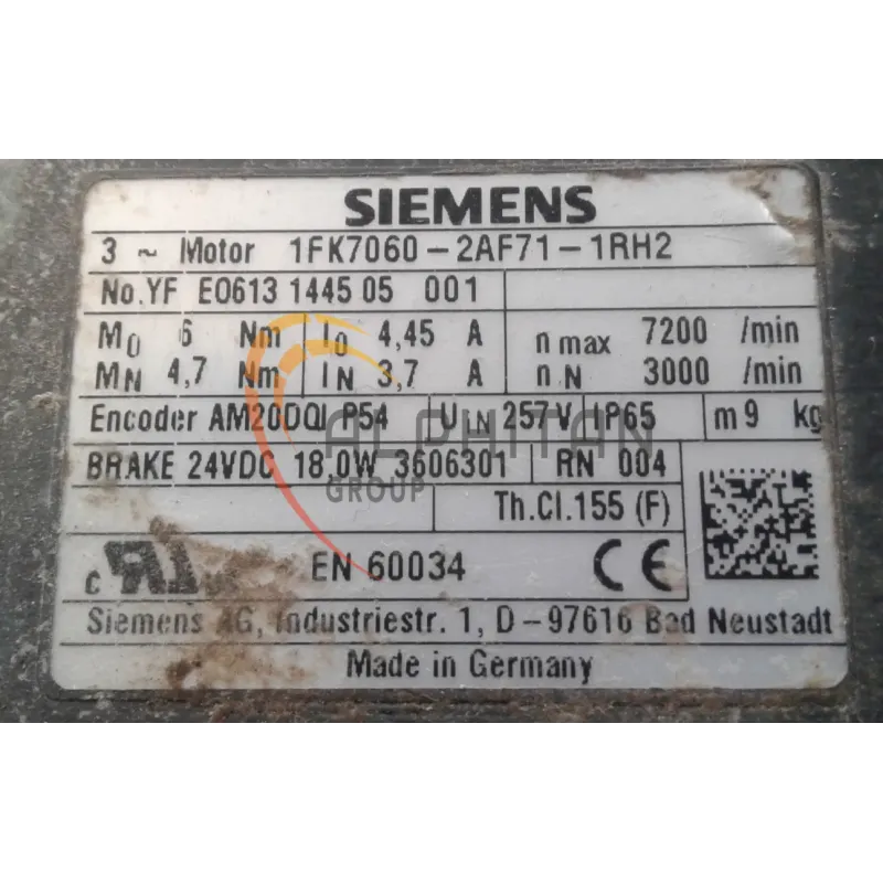 MOTEUR SIEMENS 1FK7060-2AF71-1RH2 OU 1RH0