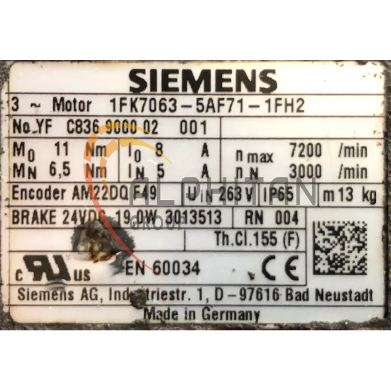 MOTEUR SIEMENS 1FK7063-5AF71-1FH2